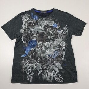 Robert Graham Shirt Mens XL Gray Skull Floral Allover Graphic Tee Cotton
